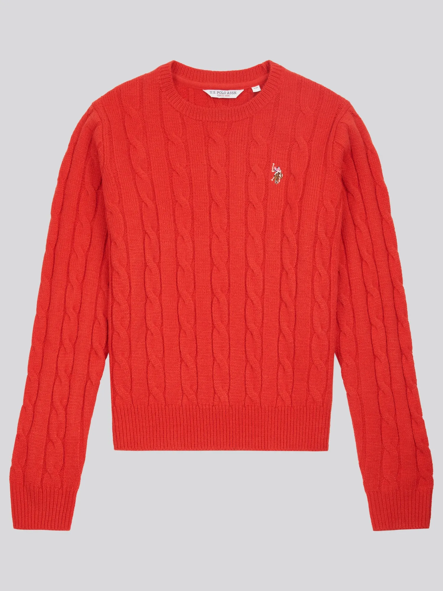 Womens Cable Knit Crew Neck Jumper in Aura Orange