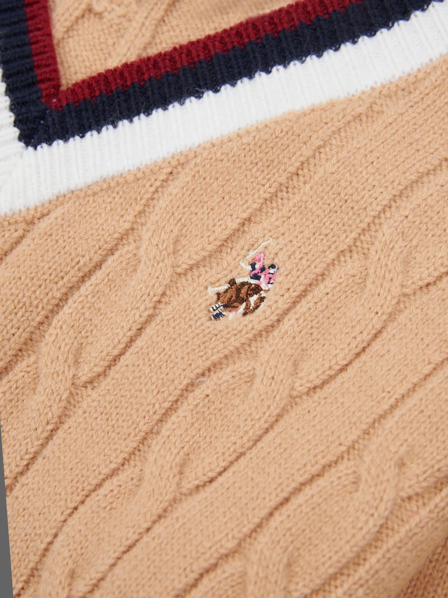 Womens Cable Knit Cricket Jumper in Cuban Sand