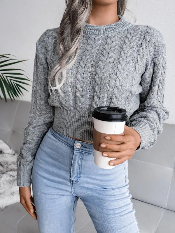 Women's Cropped Round Neck Cable Knit Jumper | Ideal for Autumn/Winter