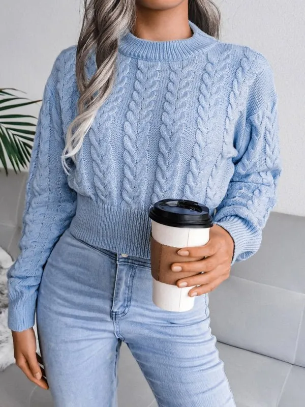 Women's Cropped Round Neck Cable Knit Jumper | Ideal for Autumn/Winter