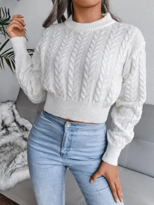 Women's Cropped Round Neck Cable Knit Jumper | Ideal for Autumn/Winter