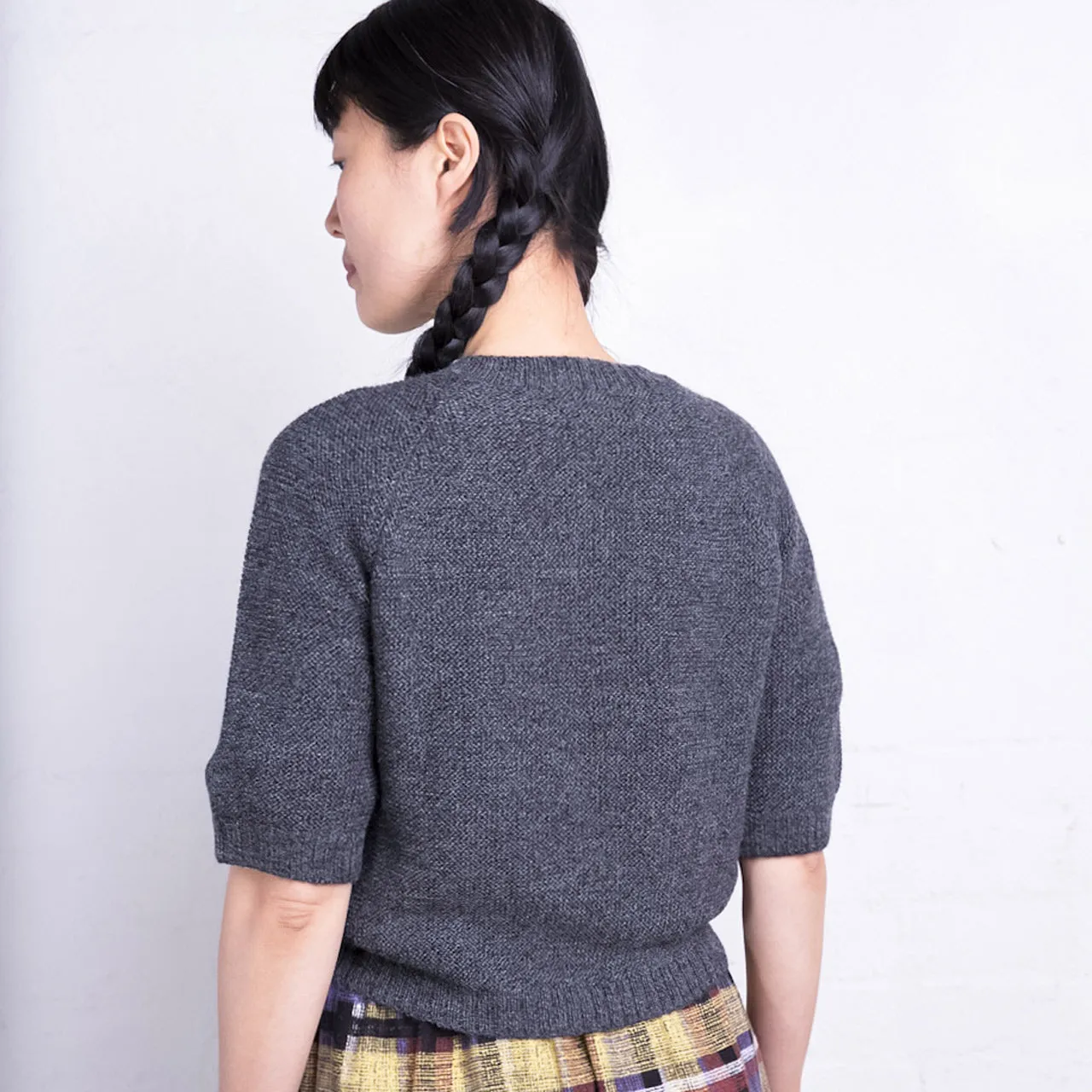 Women's Lise Half Sleeve Sweater - 100% Baby Alpaca - Pepper (S-L)