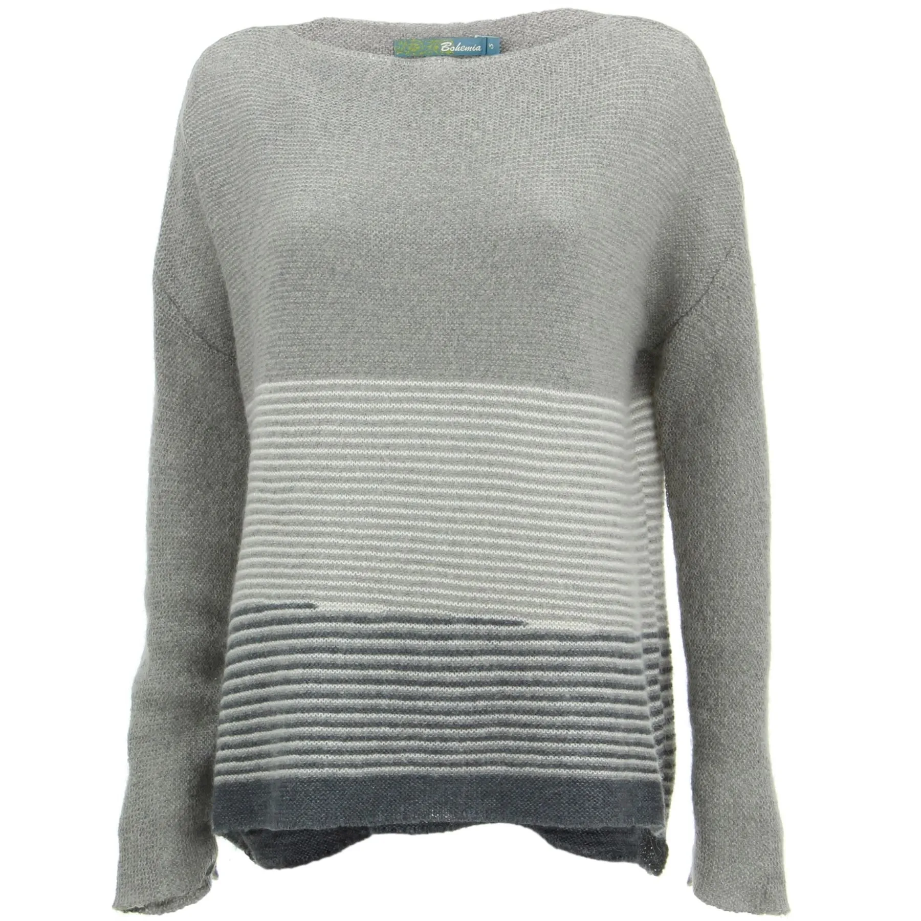 Wool Blend Knit Jumper with Fine Stripe Design - Grey