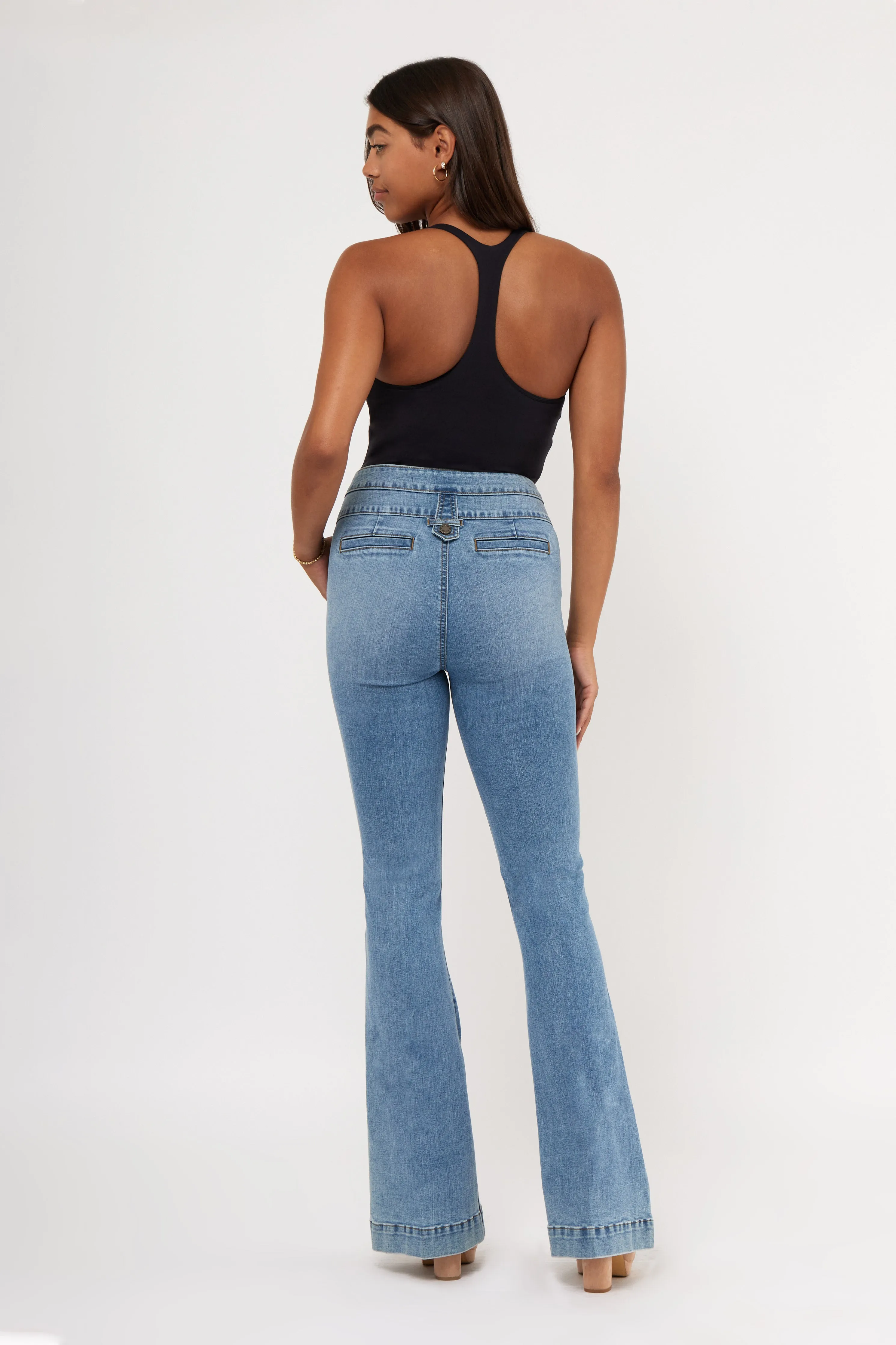 Y2K Button Tab Flare Jeans