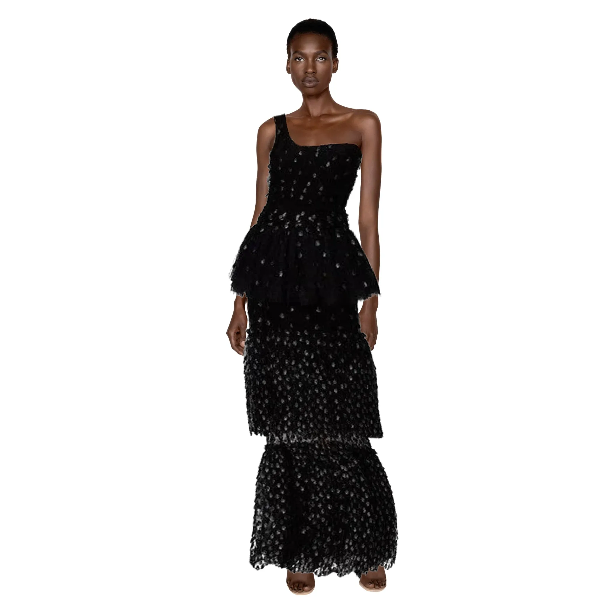 YASYA MINOCHKINA Black Tiered Maxi Dress