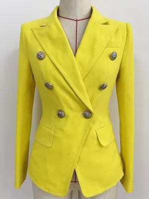 Yellow Double Breasted Denim Blazer