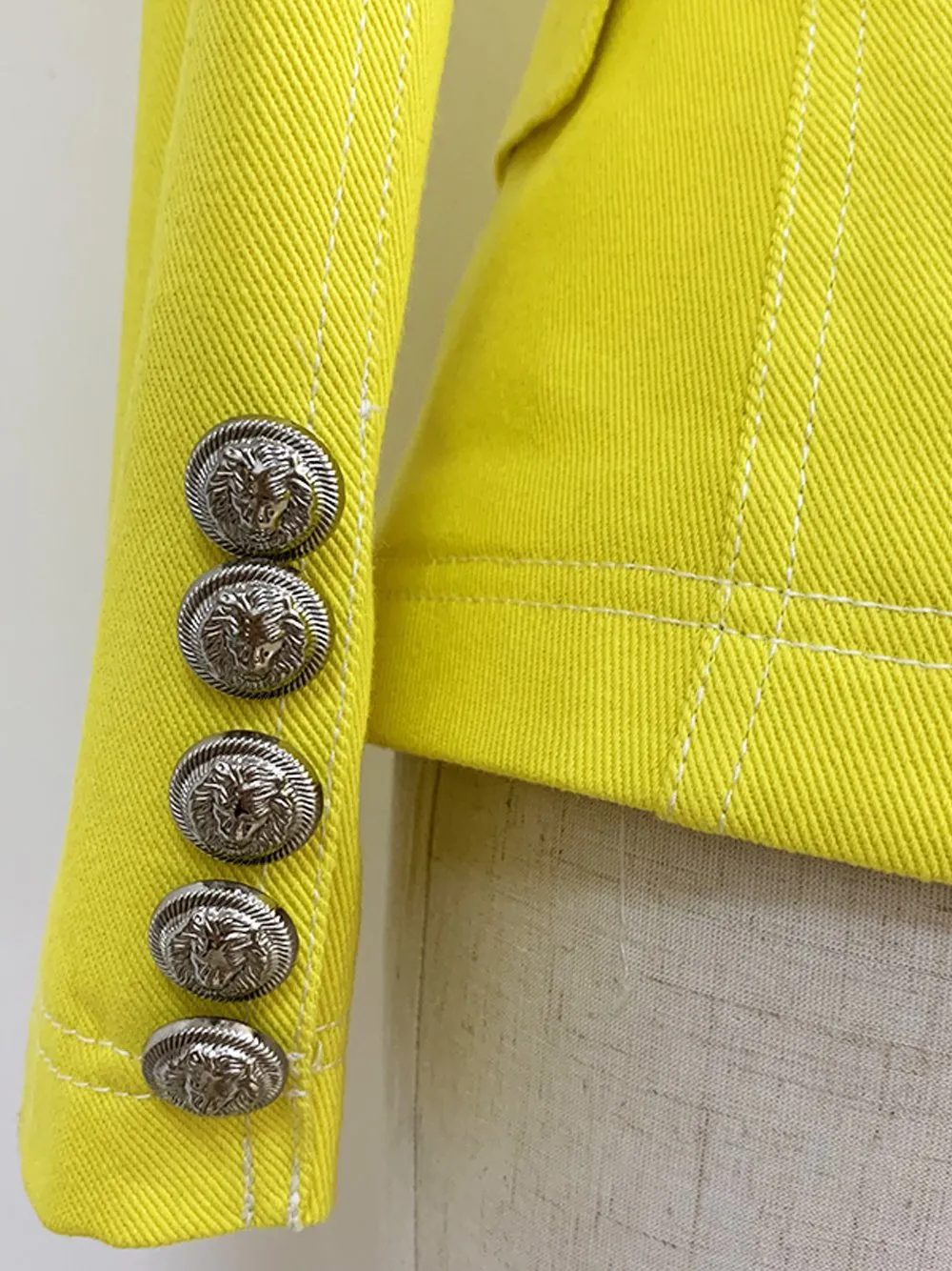 Yellow Double Breasted Denim Blazer