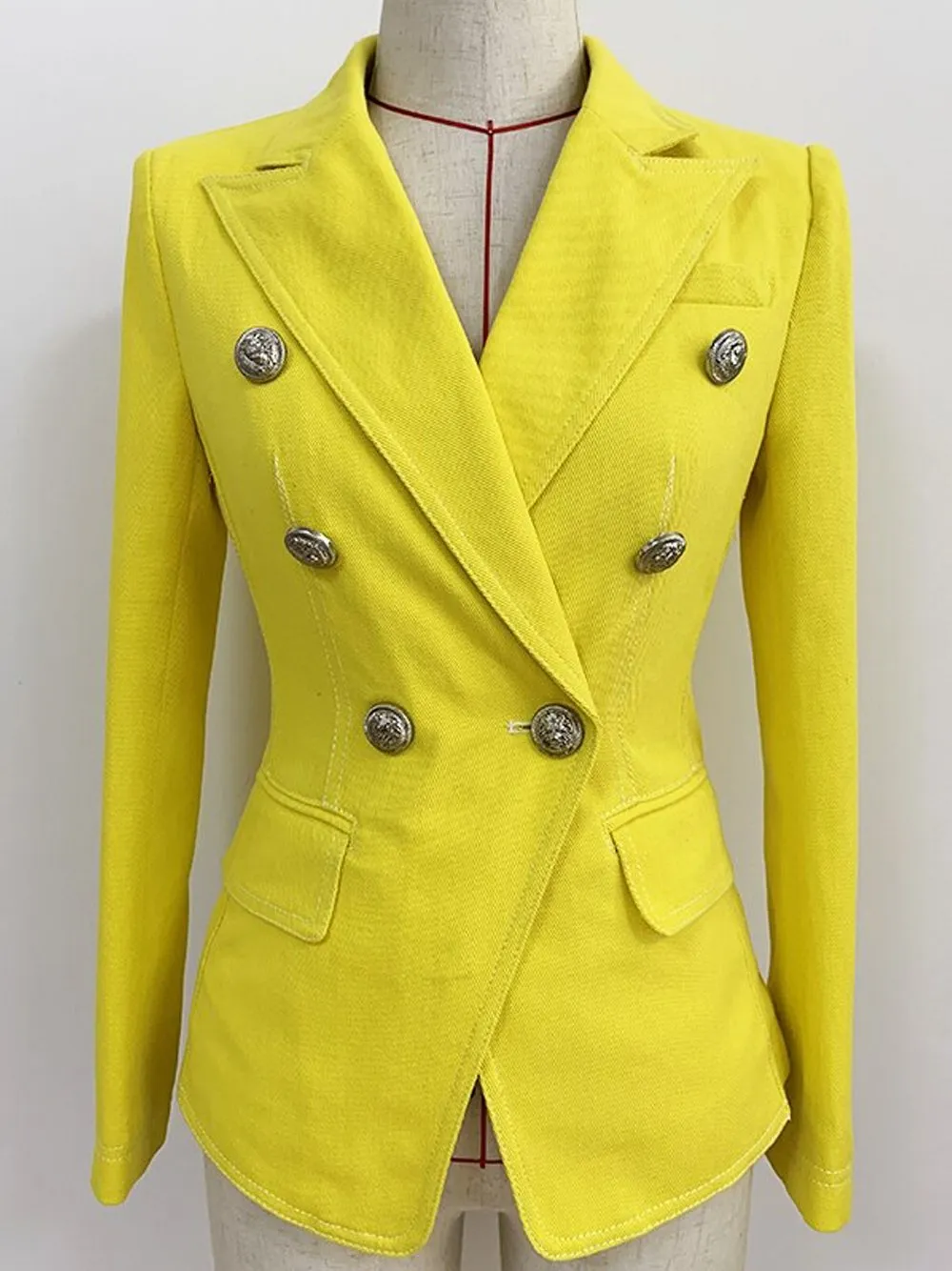 Yellow Double Breasted Denim Blazer