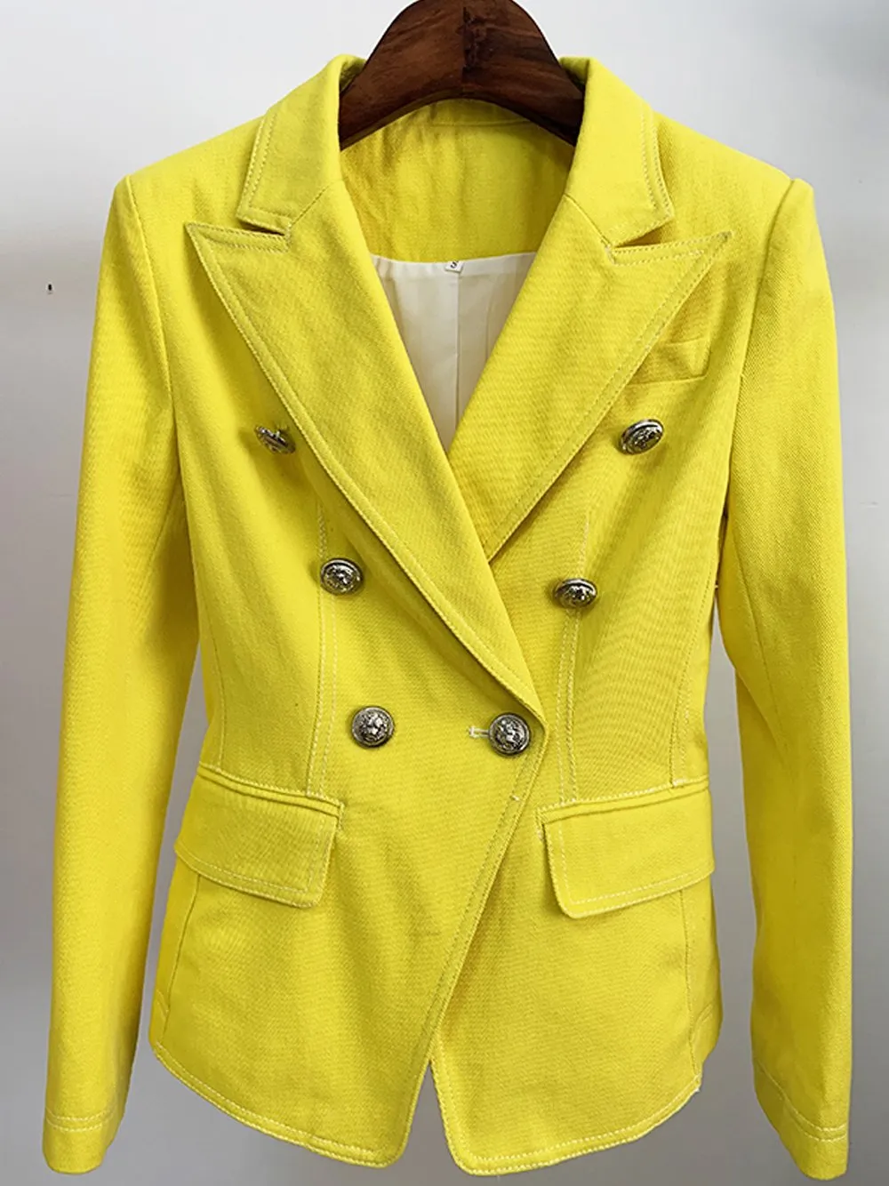 Yellow Double Breasted Denim Blazer