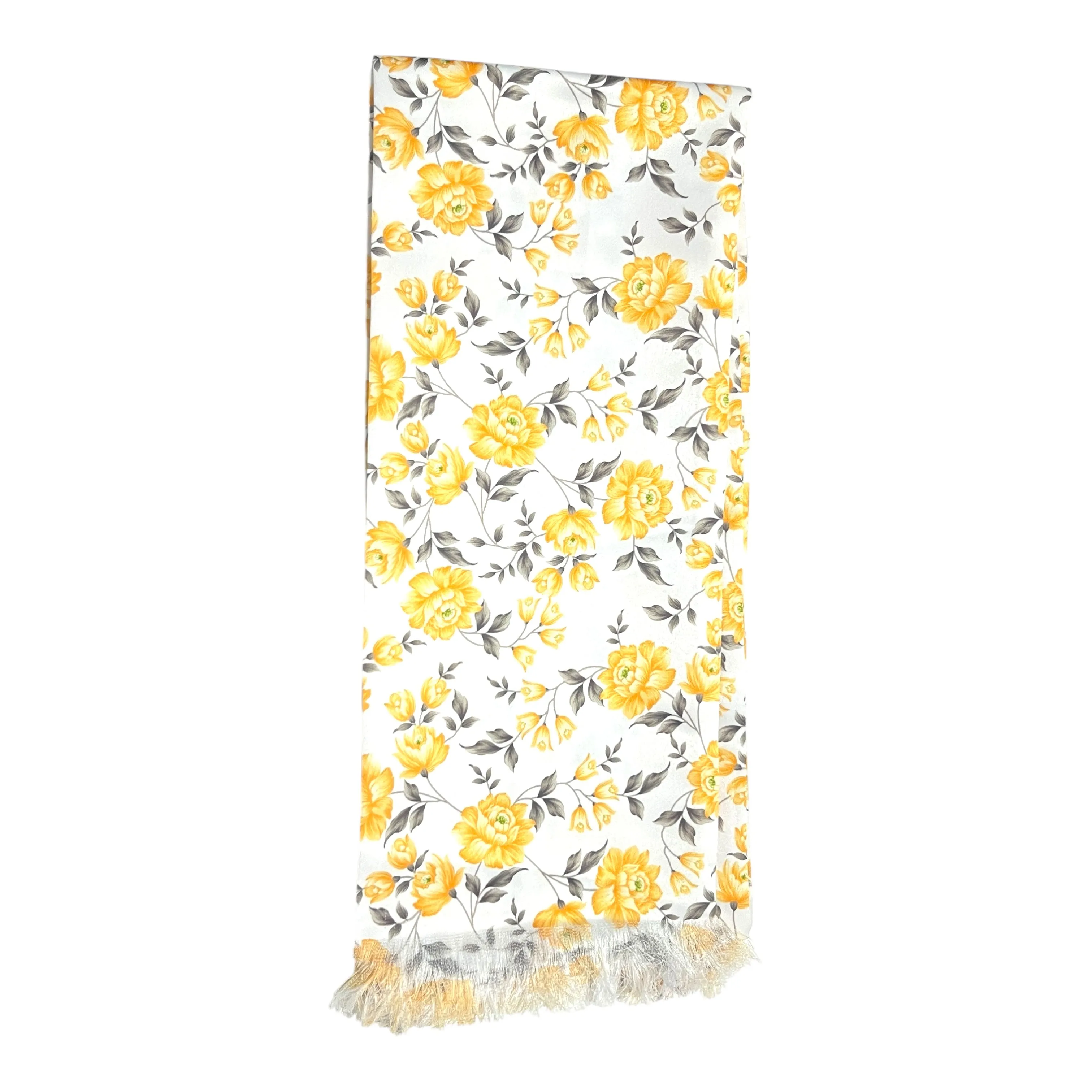 Yellow Floral Printed Scarf With Pocket Square