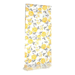 Yellow Floral Printed Scarf With Pocket Square