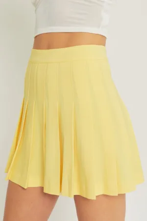 Yellow Zip Back Pleated Skirt